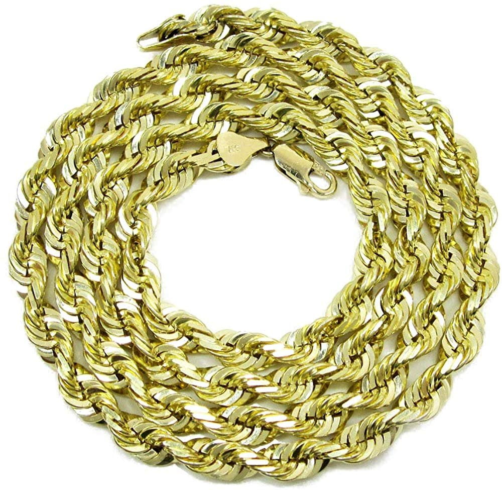 14K Yellow Gold 5mm Solid Rope Diamond Cut Chain, Link Mens Womens Necklace, Bergamo