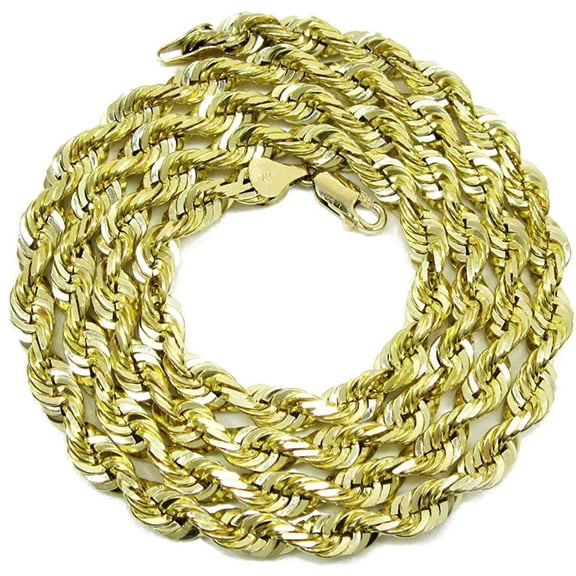 14K Yellow Gold 5mm Solid Rope Diamond Cut Chain, Link Mens Womens Necklace, Giorgio Bergamo