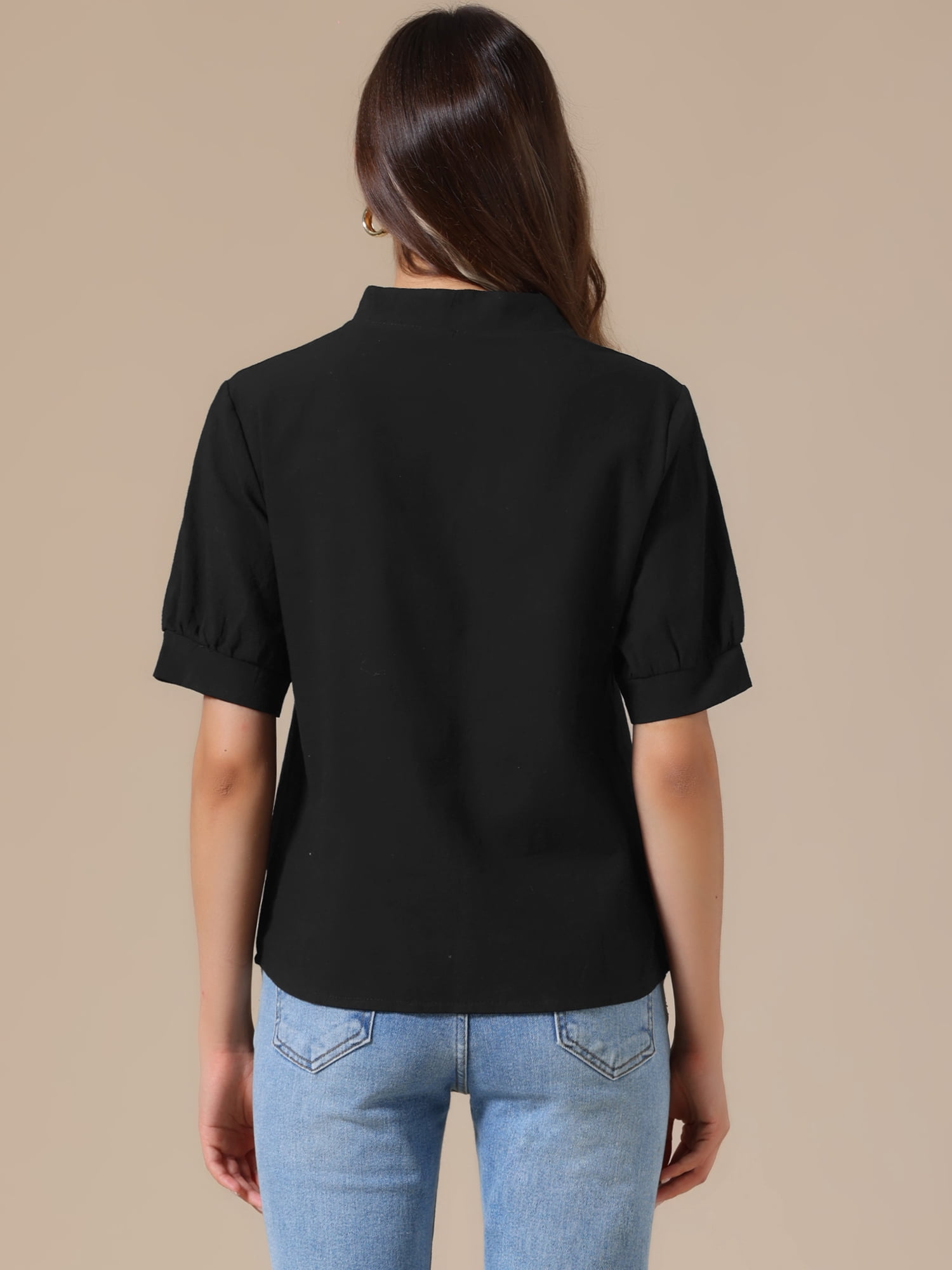 DARING DIVA Women's Cotton Floral V Neck Short Sleeve Embroidered Blouses Tunic XL Black
