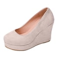 thumbnail image 5 of Rokment Platform Wedge High Heels Dressy Shoes for Women 2026 Spring Fall Fashion Casual Solid Color Suede Pointed Closed Toe Chunky Heeled Slip on Dress Pumps Business Office Footwear White Size 8, 5 of 6