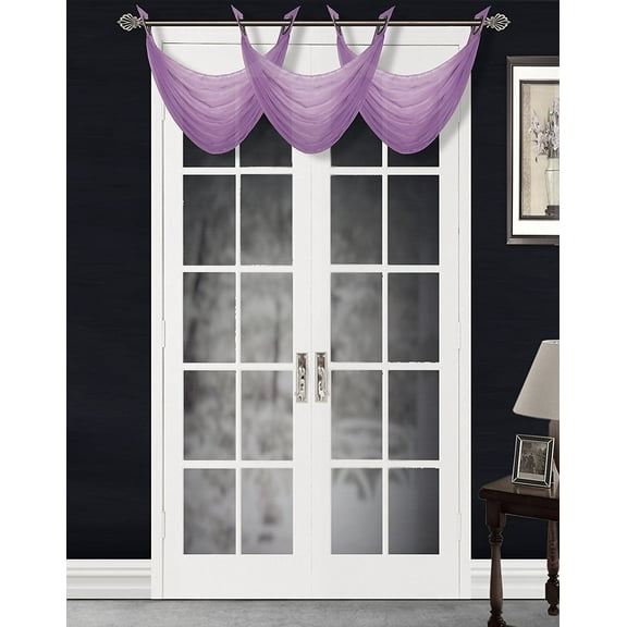 (#36) LILAC LAVENDER 1PC Elegant Voile Sheer Swag Dressing Waterfall Bronze Grommets Valance, 55" X 24" Inch