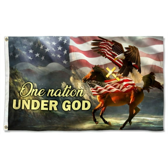 Cayyon Horse Eagle Cross Grommet Flag One Nation Under God Flag 3x5Feet Banner with 2 Brass Grommets