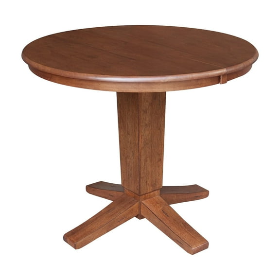 36" Solid Wood Round Top Pedestal Dining Table with 12" Leaf - 30.1"H