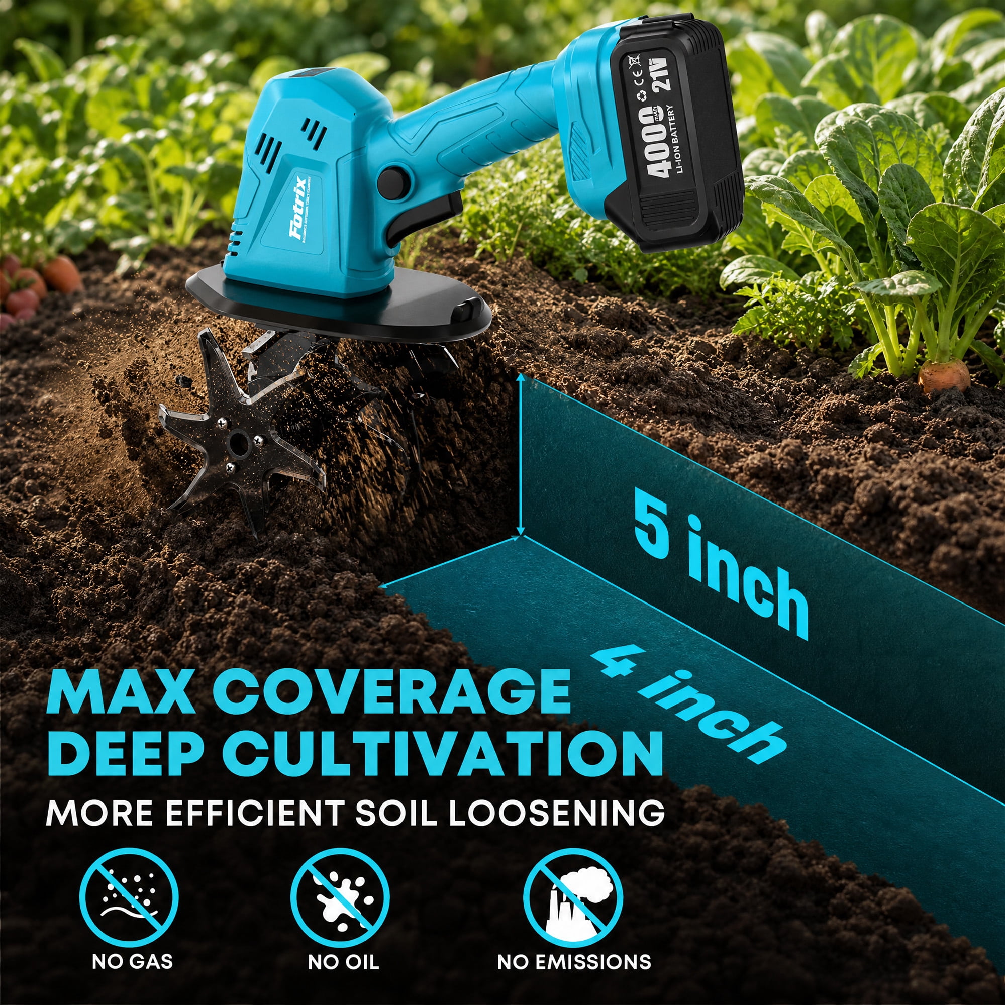 Cordless Garden Tiller Cultivator with 2 x 4.0Ah Batteries, Mini Handheld Electric Tiller for Soil Cultivation, Weeding & Raised Garden Beds