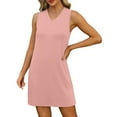 thumbnail image 4 of Wyobmus Womens Soft V-Neck Tank Tops Dress Sleeveless Mini Sundress Casual Solid Color Slit Side Full Slip Summer Dress A-Pink, 4 of 5
