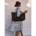 thumbnail image 5 of Women'S Summer Dress Casual V Neck Buttoned 3/4 Sleeve Bohemian Print Flowy Mini Dresses Blue L, 5 of 8