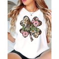 thumbnail image 1 of Camiseta deportiva informal sencilla de manga corta con cuello redondo y estampado de leopardo de la suerte creativo para mujer, con patrón de trébol de cuatro hojas, cómoda para el verano durante las, 1 of 9