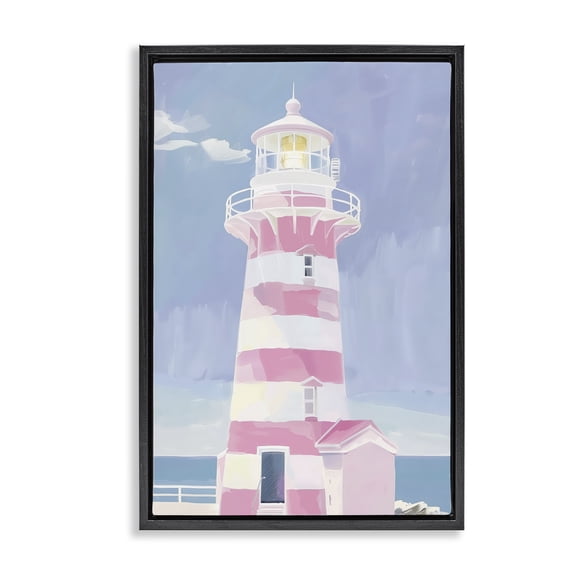 Stupell Industries Muted Coastal Lighthouse Beach Painting Black Floater Framed Canvas Art Print Wall Art, 17 x 25