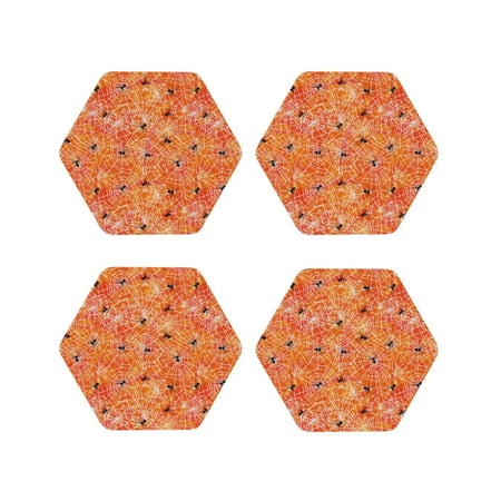 

Fuzoiu Spider Print Leather Coasters Set Drink Coasters Set of 4 for Tabletop Protection Durable PVC Coasters Home Décor and Housewarming Gift-Hexagon