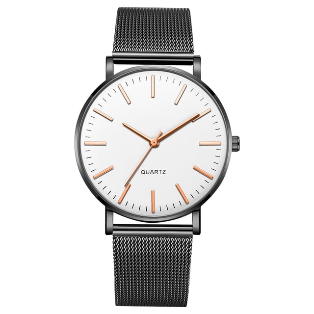 Reloj de pulsera de cuarzo para hombre de moda (aguja de oro rosa con carcasa negra y esfera blanca)