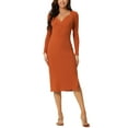 thumbnail image 2 of INSPIRE CHIC Women's Long Sleeve V Neck Twist Front Slim Fit Knit Side Slit Midi Sweater Dress XL Brick Red, 2 of 6