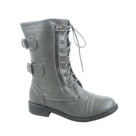 

Pack-72 Women s Mid Calf Zipper Low Heel Combat Military Lace Up Boots Shoes