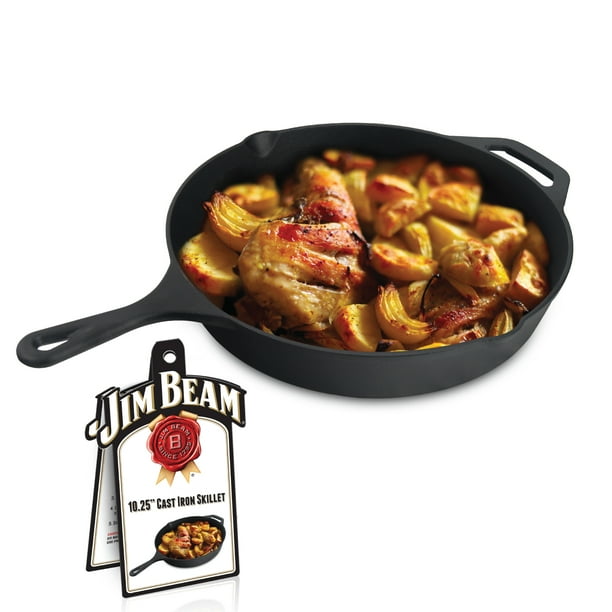 Jim Beam 10.25'' PreSeasoned Cast Iron Round Skillet for Grilling and Barbecue