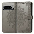thumbnail image 6 of Allytechgroup for Google Pixel 9A Case for Girls Women, Flip Folio Manadala Embossed Shockproof Hand Wrist Bumper Girly Cards Slots Wallet Case for Google Pixel 9A, Gray, 6 of 6