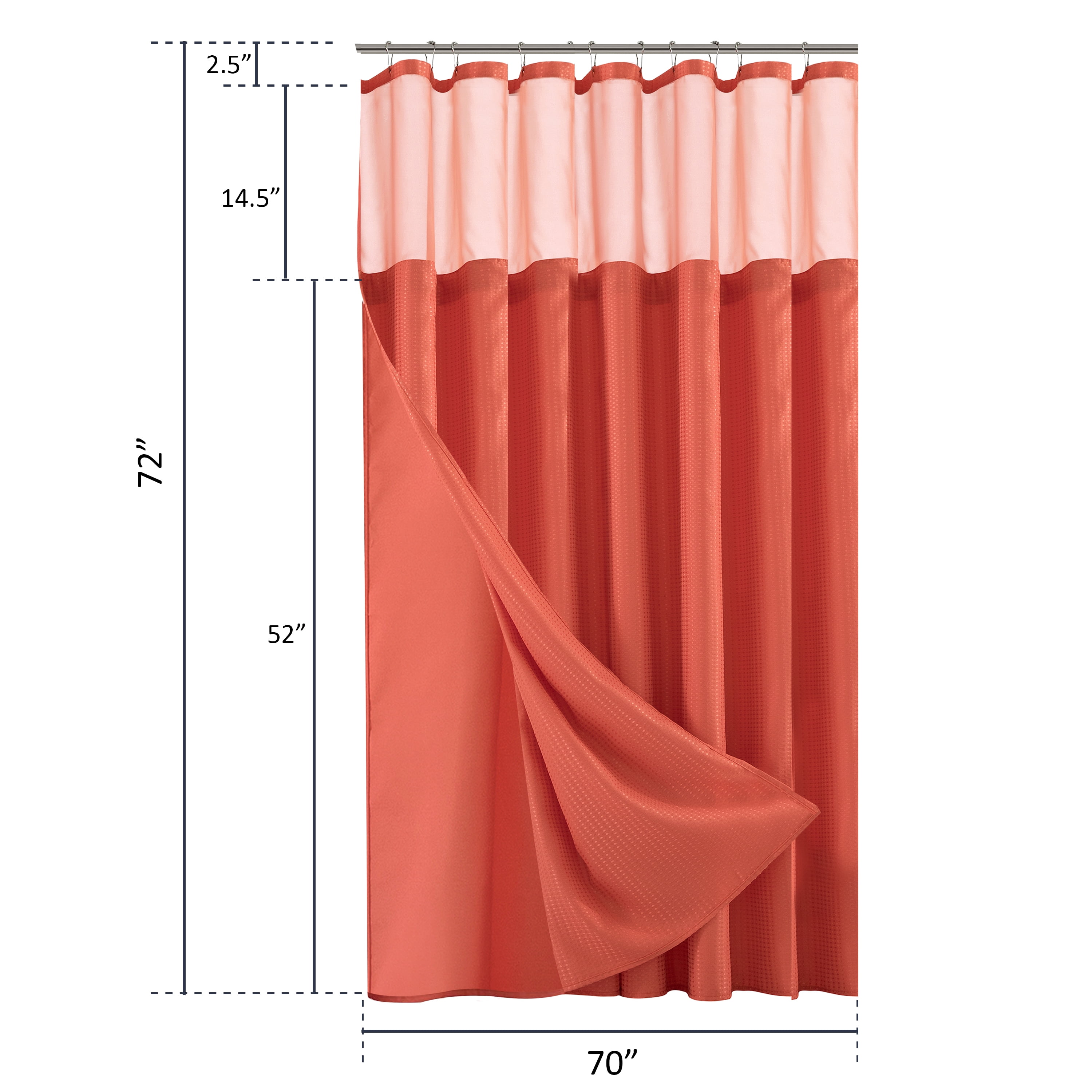 Dainty Home Complete Waterproof Shower Curtain with Detachable Liner in Coral
