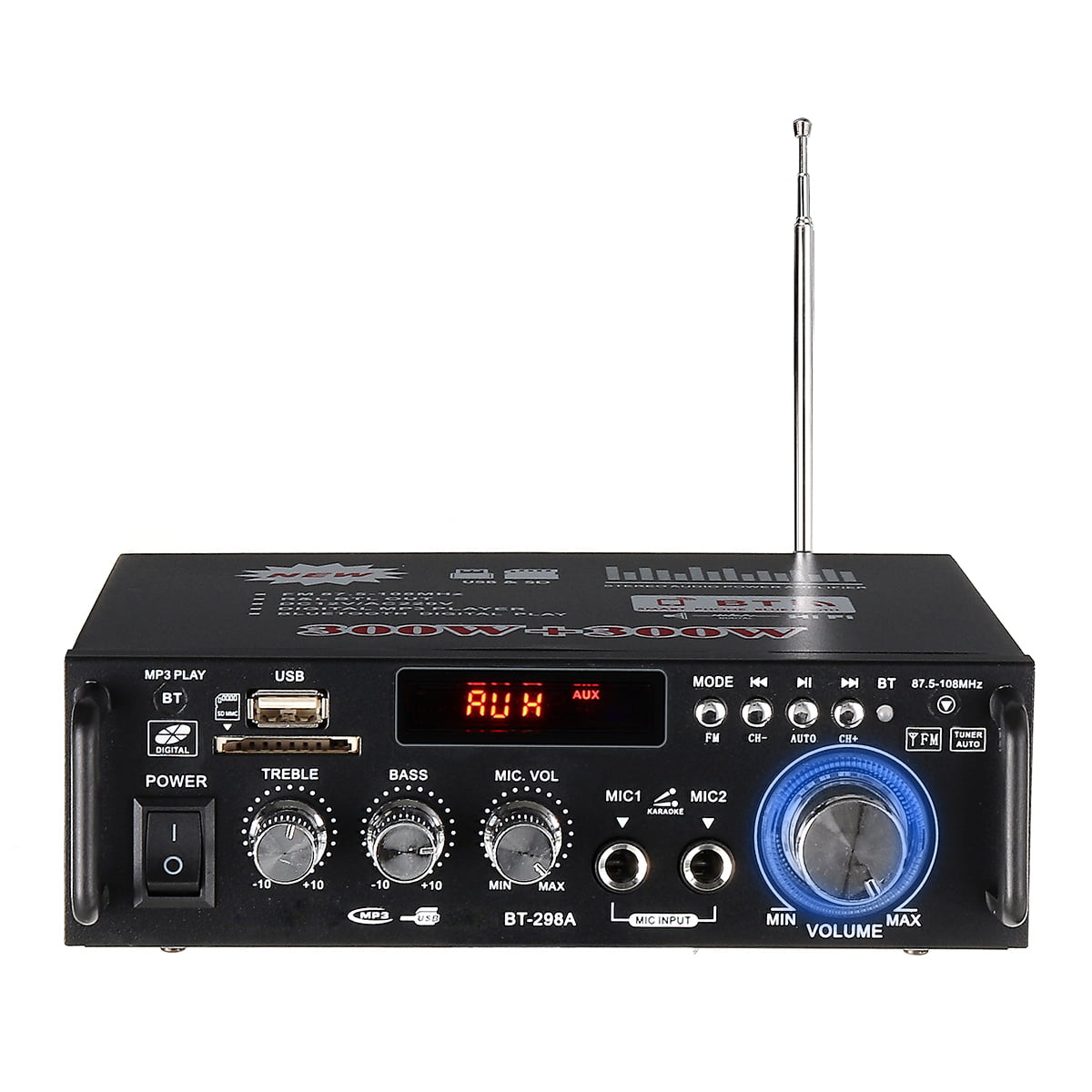 Aoile Amplificateur LCD 600 W HiFi Audio Stéréo Bluetooth FM 2 canaux AMP Voiture Maison USB SD Lecteur MP3 