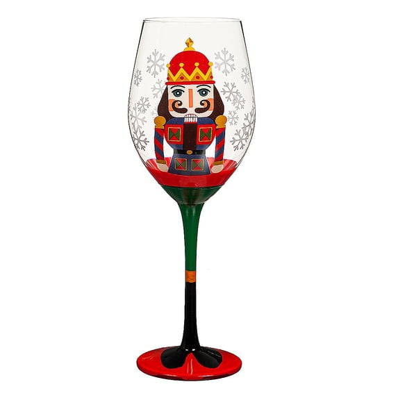 Stemmed Wine Glass, 17 oz., w/ Box, Green Festive Nutcracker