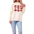 thumbnail image 2 of xiaxaixu Pull Femme Mode Saint-Valentin Lèvres Coeur Imprimé Col Rond Manches Longues Tricotés Tops Automne Hiver Pulls Décontractés, 2 of 9