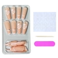thumbnail image 1 of Uñas largas tipo ataúd, uñas con flores, uñas postizas, uñas bonitas de cobertura total, puntas de uñas acrílicas para mujeres y niñas, 24 unidades, 1 of 8