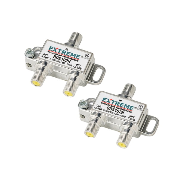 Cable TV Amps BDS102H 1GHz Coax Male to Female Cable Splitter with Mounting Screws, 2 Pack