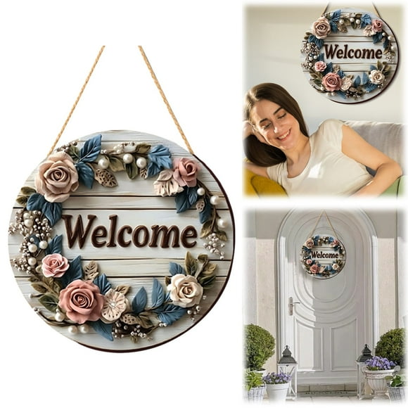 ZTTD "Spring Welcome" Panneau de Porte en Bois – Panneau en Bois Circulaire pour Décoration Intérieure Panneau de Bienvenue Rustique pour Jardin Porche Cabane Ou Ferme Plaque en Bois Créative Saisonnière Décoration Intérieure Suspendue