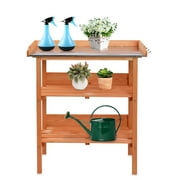 GoDecor Wooden Potting Bench Tool Storage Shelf Table Brown