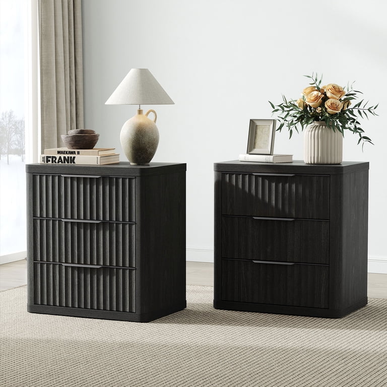 black night stand and dresser set Tradare Nightstand of 2, Black Gold with 2 Drawers, Modern End Table with Metal Legs and Gold Handles, Bedside Table for Bedroom, Hallway : Home & Kitchen With space for a lamp Stria Black Fluted 6-Drawer Dresser