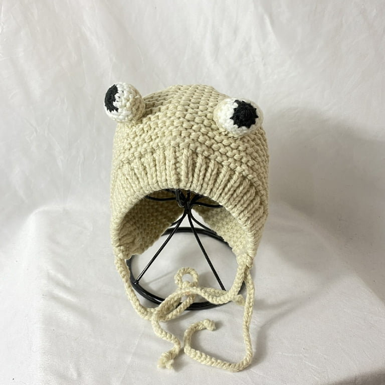 Crochet Knitted Frog Hat Beanie for Kids, 3D Big Eyes Cosplay Cap