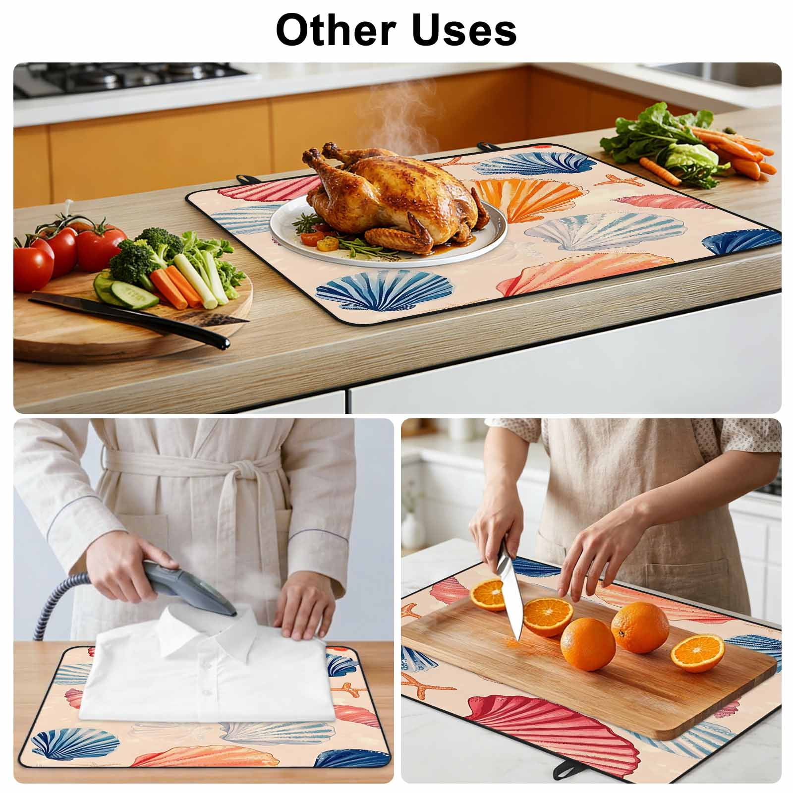 Orange Blue Pink Coastal Stove Top Cover for Electric Stove, Heat-proof & Non Slip Glass Top Stove Cover Protector, Summer Nautical Shell Beach Kitchen Flat Cooktop Rubber Mat 24x21 Inches