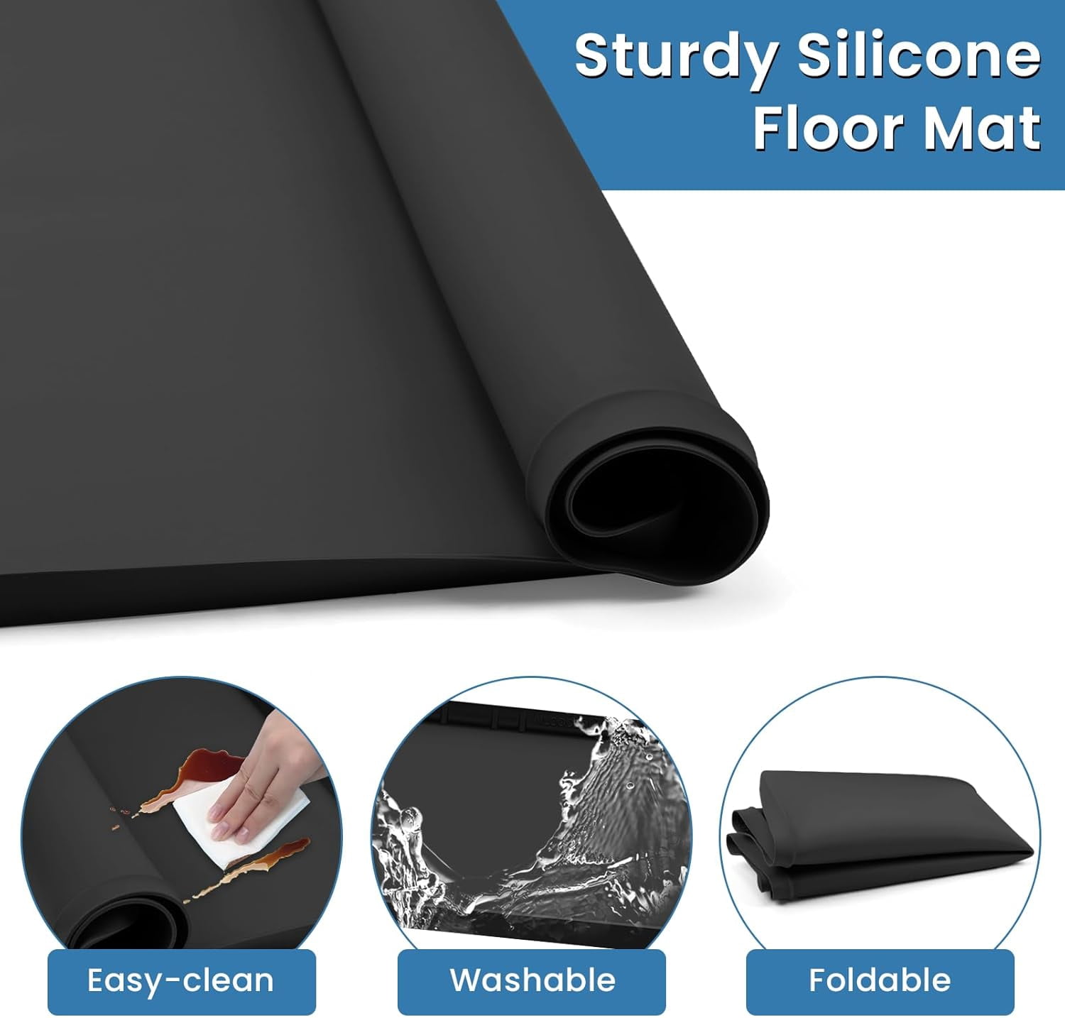 Large Thickened Washing Machine Mat 30" x 28" Silicone Under Washer and Dryer Drain Pan Drip Tray Floor Protector Non-Slip Flexible Soft Mat Waterproof Raised Edge 0.98'' Black