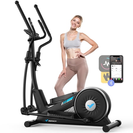 MERACH Elliptical Exercise Machine, Ultra-Quiet Magnetic Drive Elliptical Trainer with 16 Auto Resistance Levels, 350lbs Weight Capacity, Fitness App Compatible, Cardio Workout Equipment for Home Gym