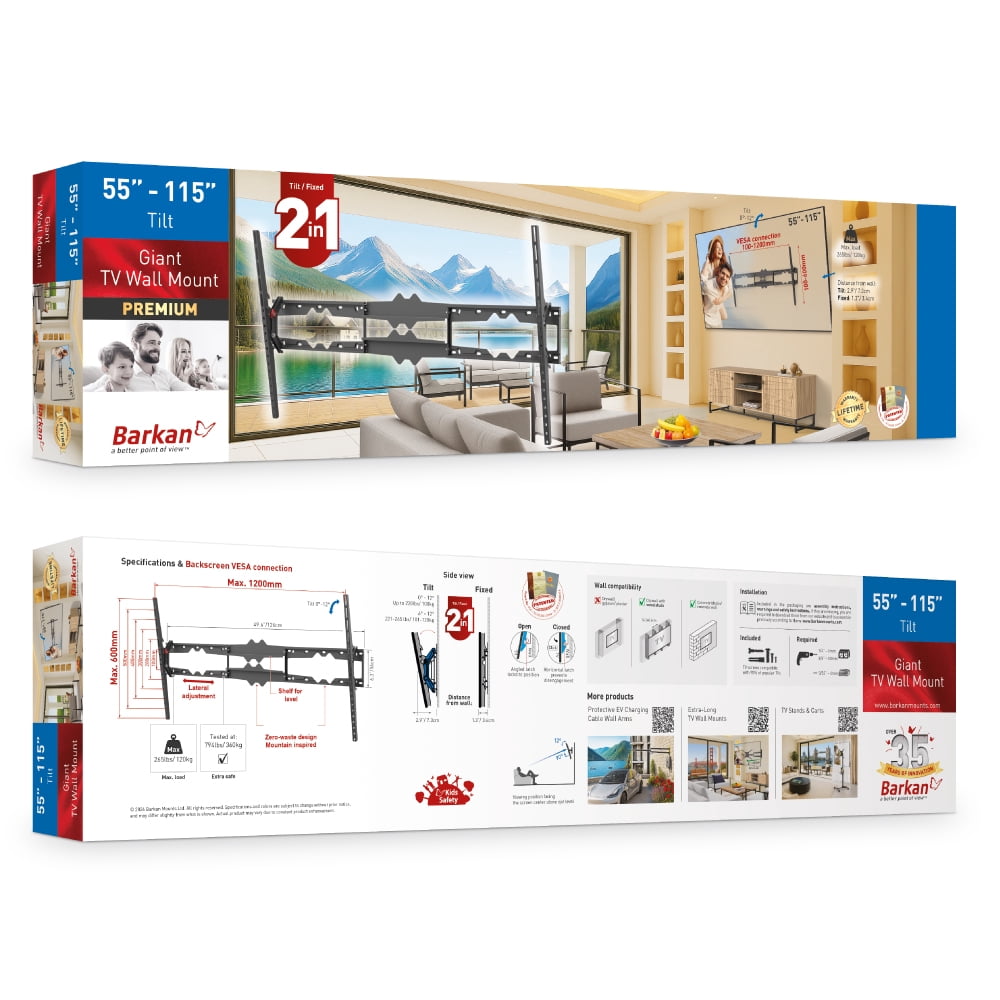 55" - 115" Giant TV Tilt Wall Mount