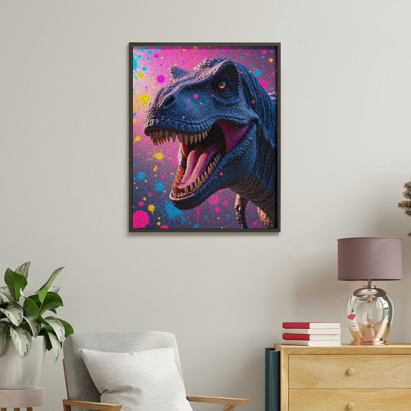 Paint By Numbers Kit for Adults Beginner - Dinosaur Colorful Splatter Art DIY Canvas Painting Kits for Adults, Frameless Paint By Number for Adults for Home Wall Decor 16x20 Inch