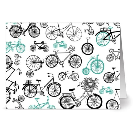 - 24 Note Cards - Aqua Bicycle Motif - Blank Cards - Gray Envelopes Included