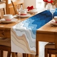 thumbnail image 6 of Blue Geometric Beach Table Runner, Ombre Waves Moire Abstract Art Washable Cotton Linen Table Runners 36 Inches Long, Dresser Scarf Runner for Nightstand/End Tables/Round Tables 13''x36'', 6 of 8