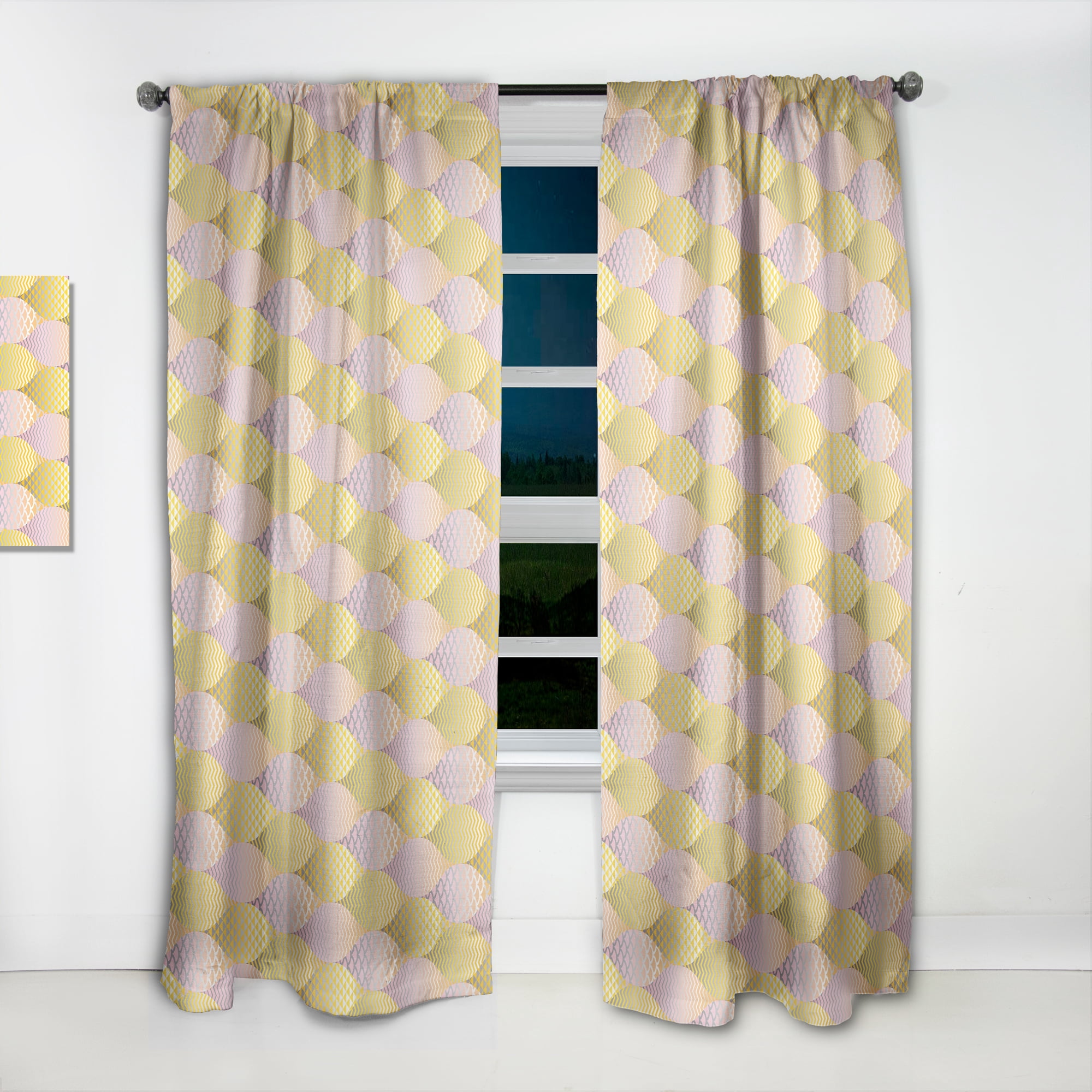 Designart 'Golden Geometrical Retro Fish Scale' Mid-Century Modern Curtain Panel