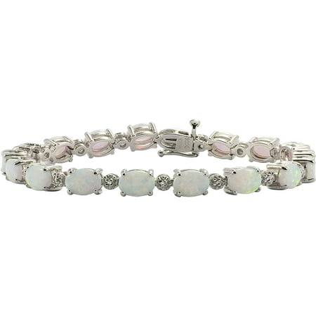 Created Opal and Diamond Accent Sterling Silver Bracelet, 7.5