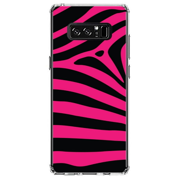 DistinctInk Clear Shockproof Hybrid Case for Samsung Galaxy Note 8 - TPU Bumper, Acrylic Back, Tempered Glass Screen Protector - Black Hot Pink Zebra Skin Stripes