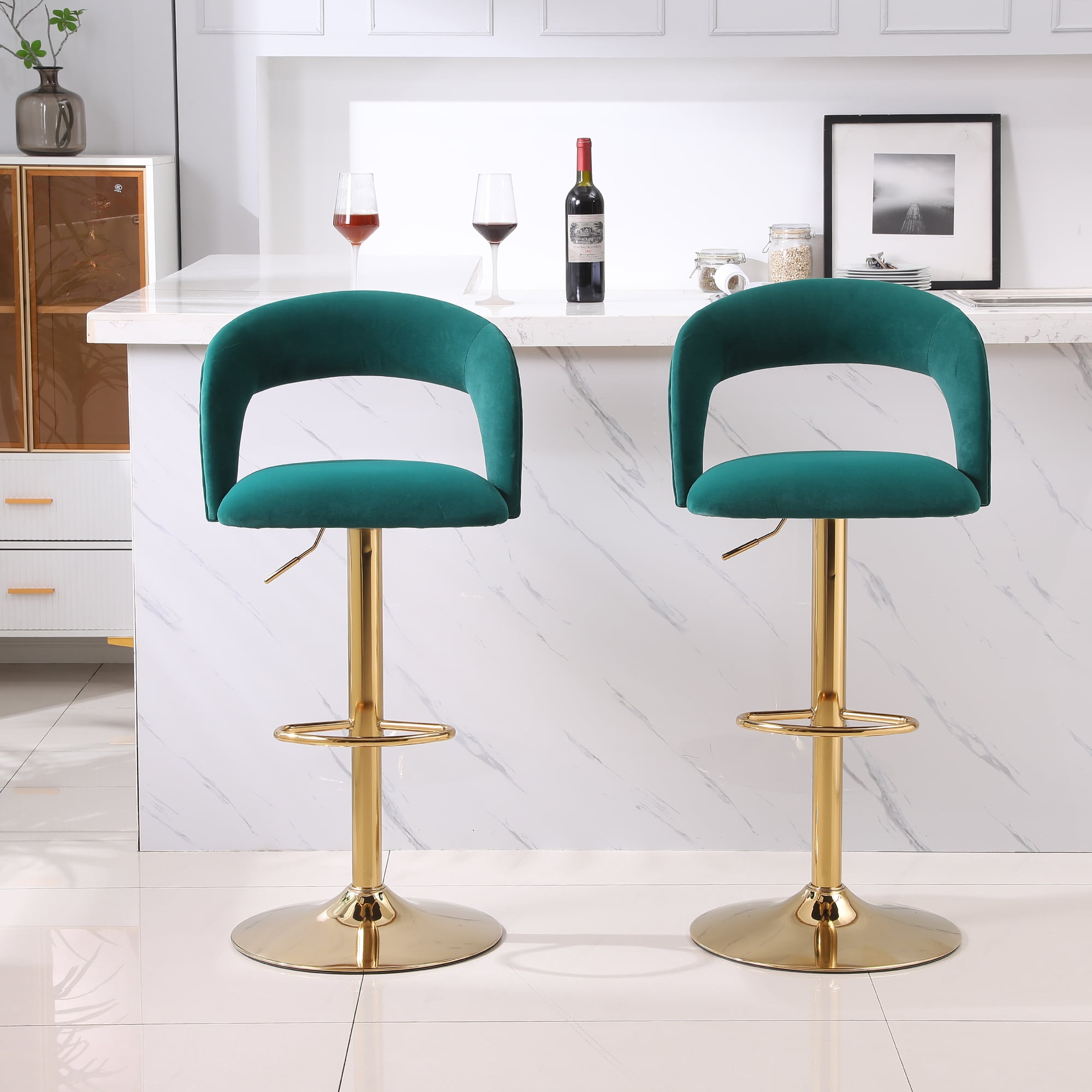 YYAo Swivel Bar Stools Chair Set of 2, Modern Adjustable Counter Height Bar Stools, Velvet Upholstered Stool with Back& Footrest for Kitchen, Emerald YYAo Swivel Bar Stools Chair Set of 2, Modern Adjustable Counter Height Bar Stools, Velvet Upholstered Stool with Back& Footrest for Kitchen, Emerald
