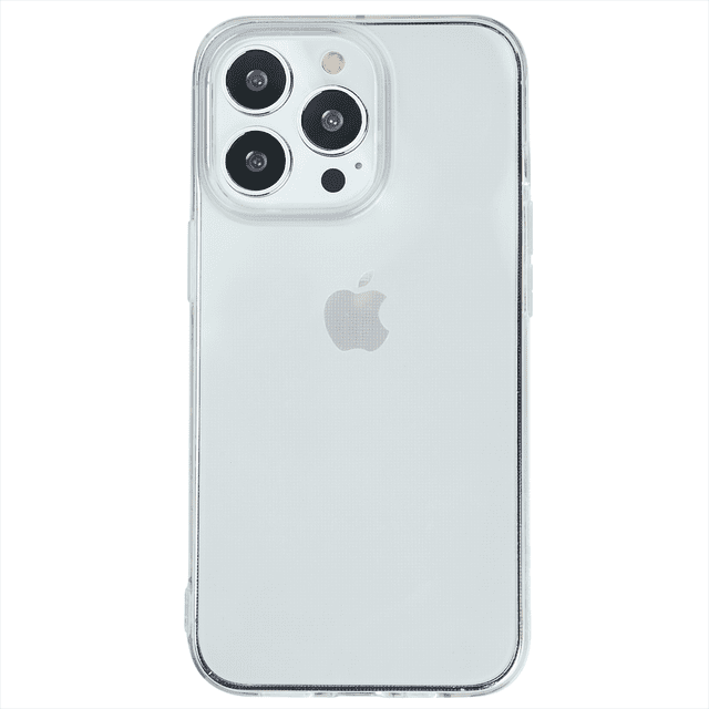 funda compatible con iphone 15 pro max transparente uso rudo, vista trasera centrada del iPhone 15 Pro Max con carcasa TPU flexible de 2 mm; bordes reforzados, marco elevado en cámara para protección 360 grados, botones cubiertos y acabado liso, fondo neutro. También suele usarse para mostrar el diseño del teléfono sin ocultarlo en vitrinas o reseñas de productos.