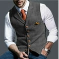 thumbnail image 2 of Chaleco de traje para hombre, chaleco formal de vestir a cuadros de lana de tweed con un solo pecho y corte entallado, 2 of 6