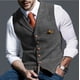 thumbnail image 2 of Chaleco de traje para hombre, chaleco formal de vestir a cuadros de lana de tweed con un solo pecho y corte entallado, 2 of 6