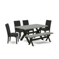 thumbnail image 2 of East West Furniture 6-Pc Modern Dining Set- 4 Mid Century Dining Chairs with Black Linen Fabric Seat and Stylish Chair Back - Rectangular Top & Wooden Cross Legs Wood Kitchen Table and Bench - Cement, 2 of 10