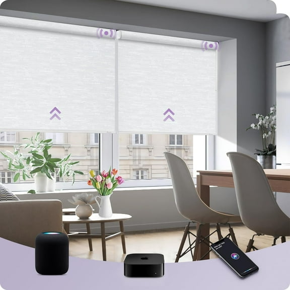 EnjinZZ HomeKit Smart Blackout Shades Eve Powered Siri Voice Control Home App Rechargeable Motorized Blinds with Valance Custom Size (Jacquard White)