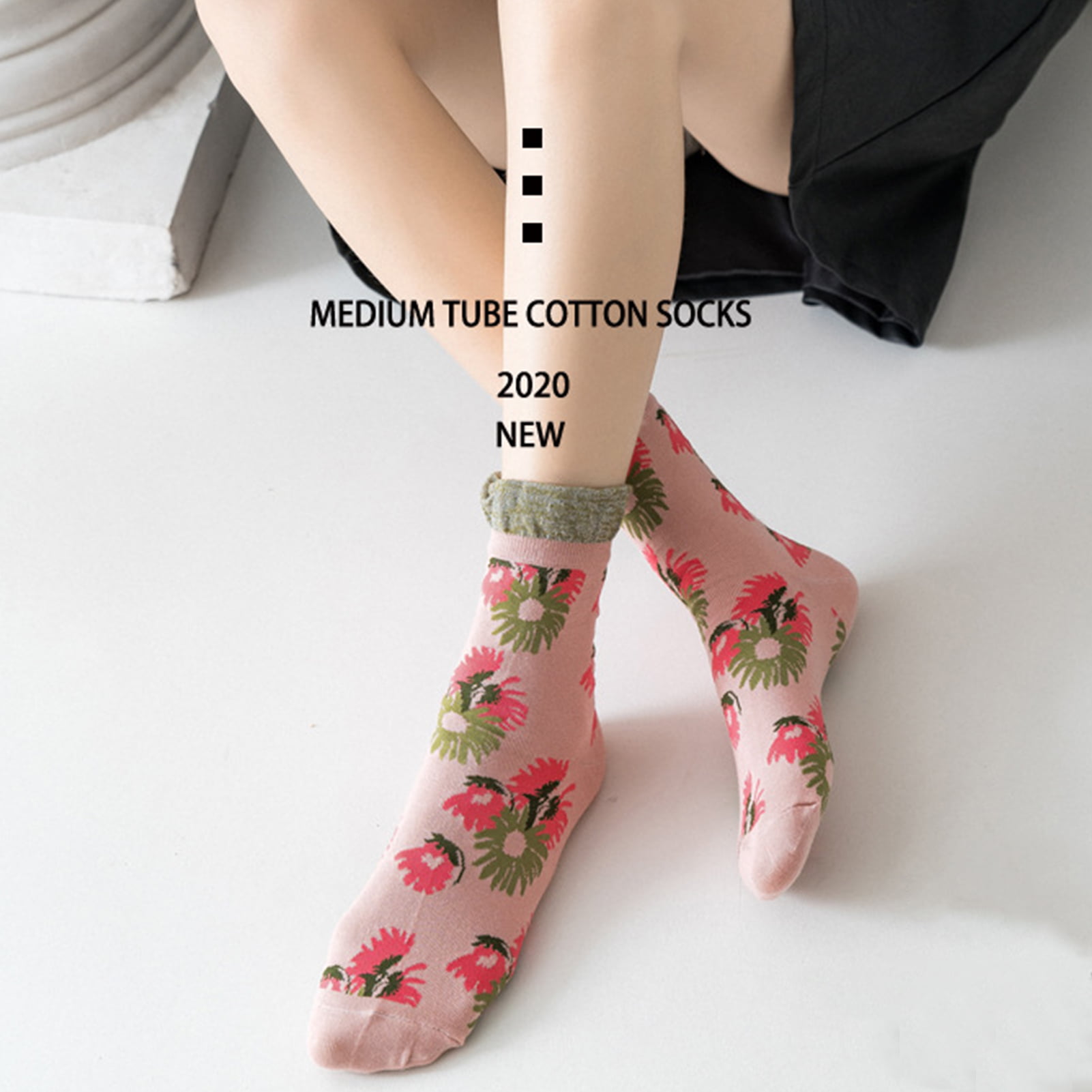 Womens Vintage Flower Floral Cotton Socks Retro Flowers Winter Warm Long Hosiery 