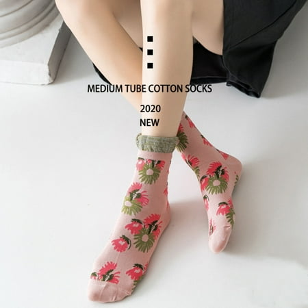 

Dengjunhu Japanese Retro Floral Pattern Women Winter Autumn Keep Warm Middle Tube Socks