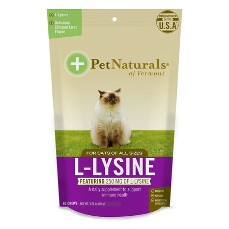 Pet Naturals of Vermont L-Lysine Chews for Cats, Immune and Respiratory Support Supplement, 60 Bite-Sized Chews