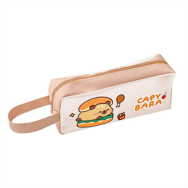 Estuche para lápices de piel de gran capacidad con estampado de hamburguesas de capibara