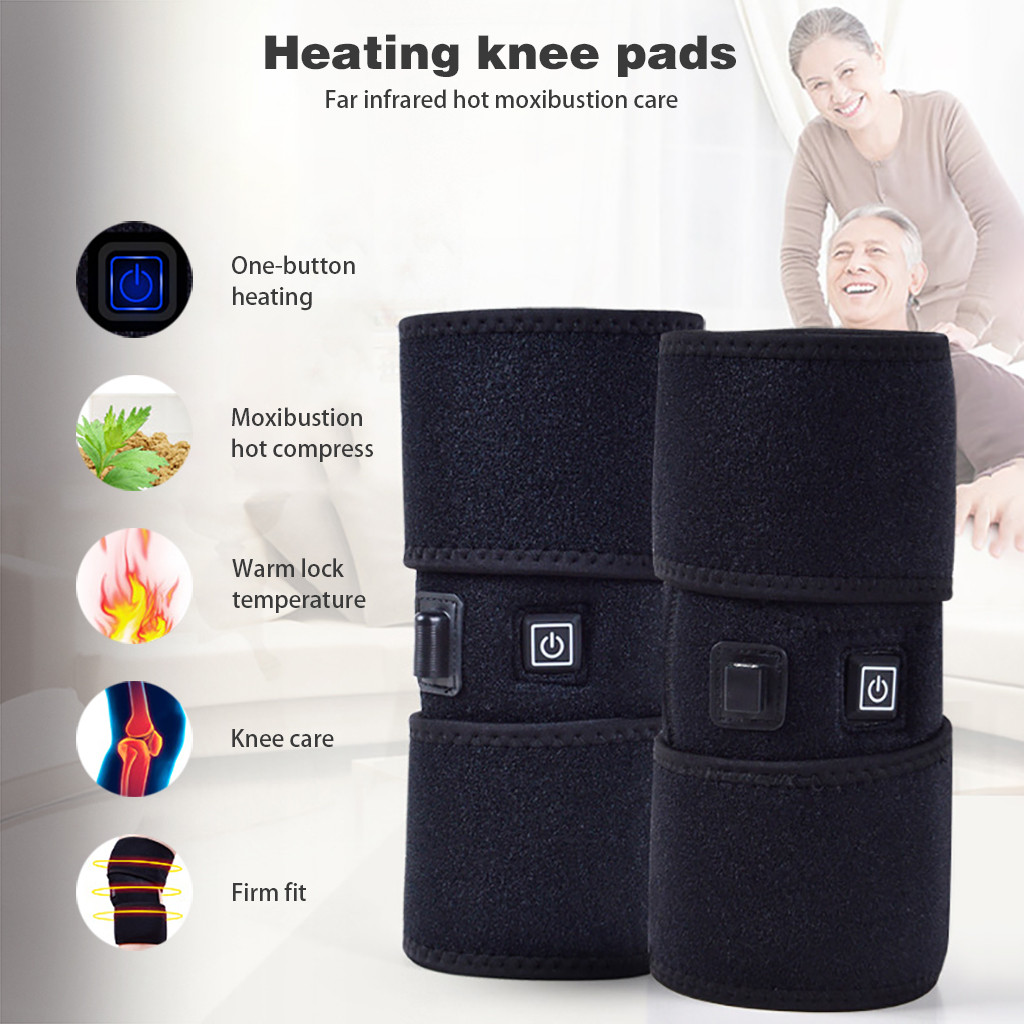 LHWEN Therapeutic Heated Knee Brace Wrap with Warm Massage and Adjustable Compression Electric Heating Pad for Knee and Discomfort Ideal for Fitness Yoga and Outdoor Activities USB Powered Neoprene