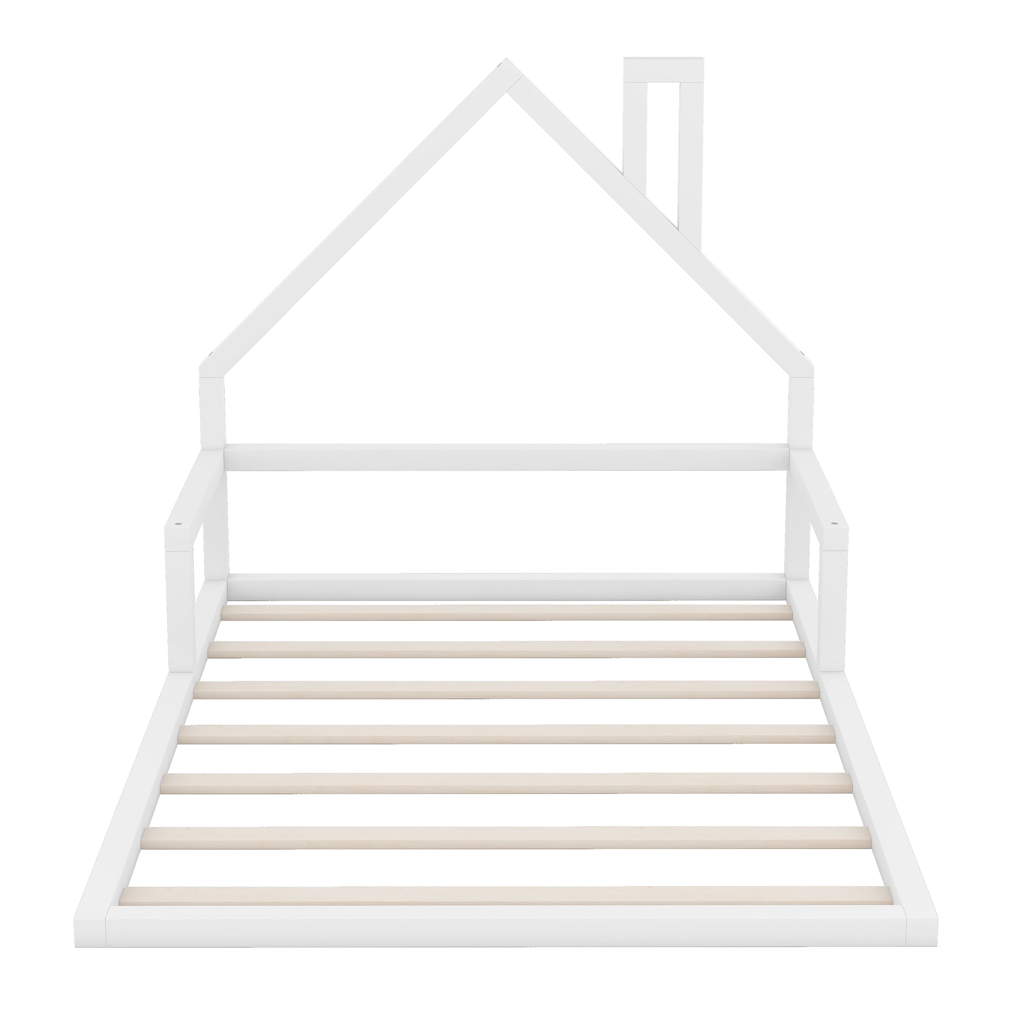 Euroco Full Size Wood Floor Bed for Kids Room, White